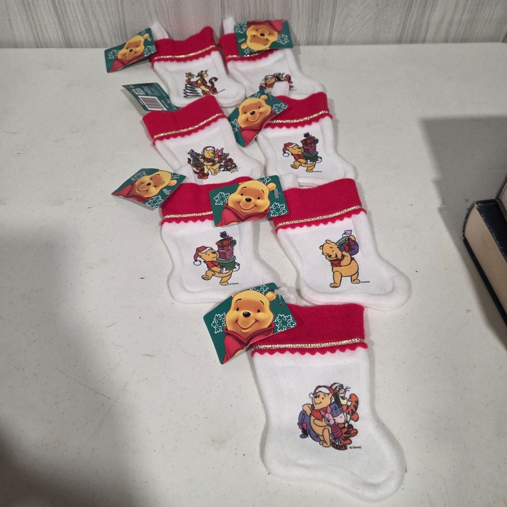 Vintage Lot 7 Disney Winnie The Pooh Christmas Holiday Felt 6" Mini Stockings